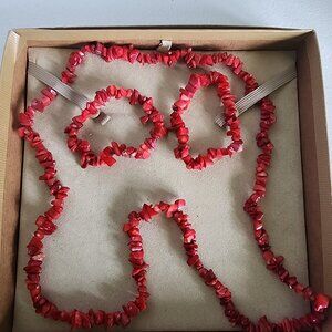 Red Coral Chip Bead Necklace and 2 Bracelet Set. JTV Priced To Sell!